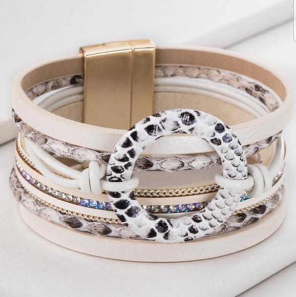 Faux Leather Multi Media Magnetic Cuff Bracelet - Picture 4 of 4